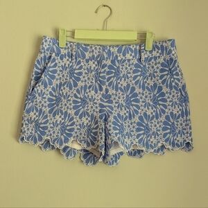 LOFT Ann Taylor Women's 4 Riviera Shorts Floral Eyelet Blue White Coquette
